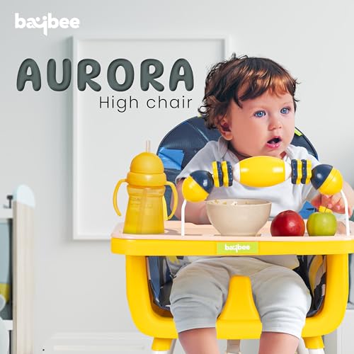 Image of Baybee 3 in 1 Auro Baby High Chair for Kids | Feeding Chair with 3 Height Adjustable & Basket, Booster Seat with Food Tray, Toy Bar & Safety Belt | High Chair for Baby 6 Months to 4 Years Boys Girls (Blue)