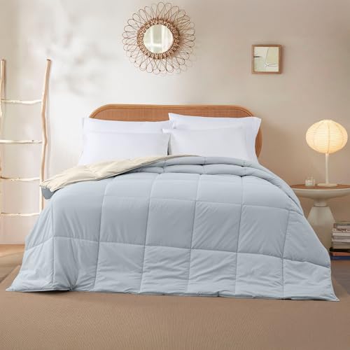 Image of Modern Threads Down Alternative Reversible Comforter Beige /Light Blue Queen