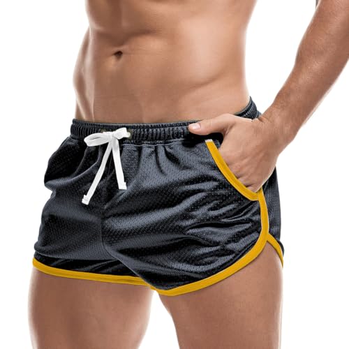 AIMPACT Mens Booty Shorts Sexy Mesh 60s 70s 80s Vintage Retro Running Athletic 3 inch Mesh Short (Grey M)