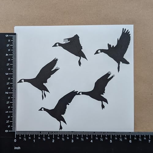 Image of Goose Decal 4 Pack: Detailed Goose Flying, Waterfowl Geese Flying V Formation, Canadian Geese Landing, Goose Flapping Wings (Black, Large ~5 inch)