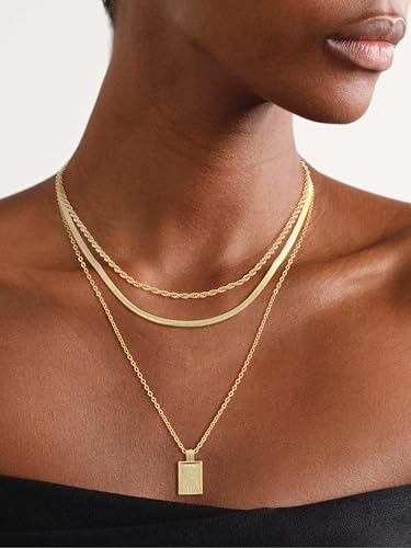 Layered Gold Silver Necklaces for Women, Stackable Dainty 14K Real Gold Plated Silver Chain Necklace Trendy Circle Paperclip Chain Pendant Choker Necklaces Gold Jewelry Set Gifts2