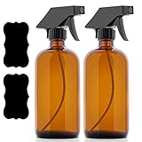 Culinaire 16 oz Empty Amber Glass Spray Bottles with Labels (2 Pack) - Refillable Container Ideal For Essential Oils Cleaning Products or Aromatherapy