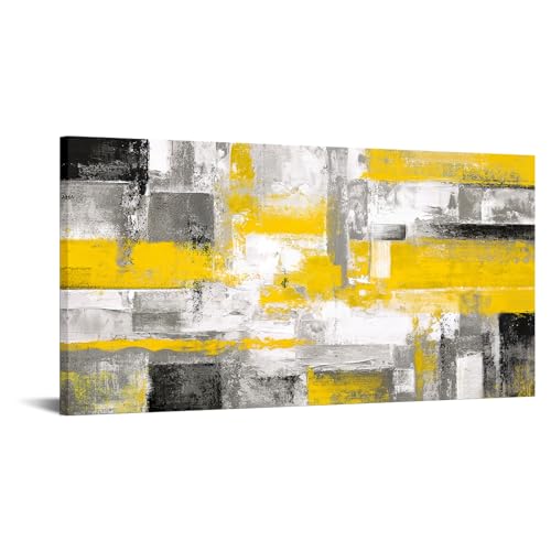 KREATIVE ARTS Large Black Yellow Canvas Wall Art Modern Abstract