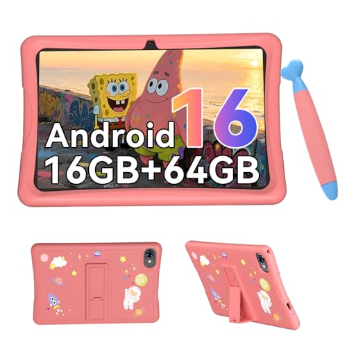 Image of Kids Tablet 10 inch, Android 16 Tablet for Kids Space, Parental Control, 16GB RAM 64GB ROM, 2TB Expand, Includes Case & Stylus Pen, Pre-Installed Educational Apps, Eye Protection, Pink