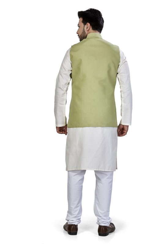 Image of BE ACTIVE Linen Blend Solid Pattern Trendy Comfortable Stylish Full Sleeve Kurta Pajama Set with Jacket Nehru Style Koti for Men's Ethnic Wear