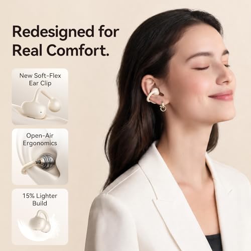 Image of Kinglucky Upgraded Clip-On Earbuds, Beige | Bluetooth 5.4, 40H Playtime, Open Ear Design, Ideal for Small Ears, Sports & Workouts