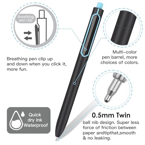 12 Pack Gel Pens 0.5mm Fine Point Tip Smooth Writing Pens, Quick-Dry Black Ink Retractable & No-Bleed Gel Pens for Journaling Office School Supplies Aesthetic Notes