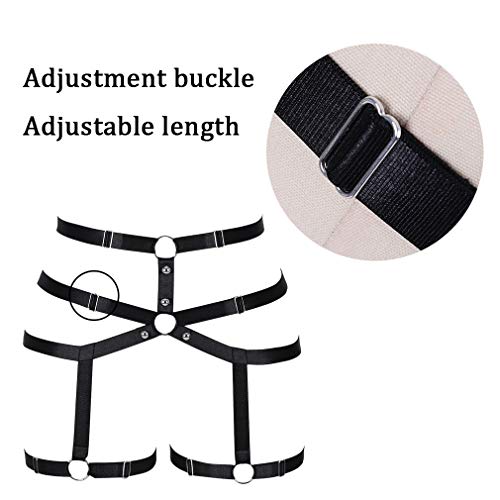 Women Body Harness Garter Belt Leg Strap Lingerie Cage Soft Elasticity Carnival Punk Gothic Adjustable (Black+Silver) #TOP2