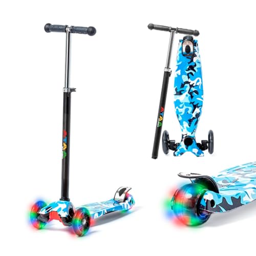 Patinete de 3 Ruedas ATAA Flash - Azul- Patinete para niños con Luces en Las Ruedas, Manillar Ajustable y Bonitos Colores, de 2 a 9 años