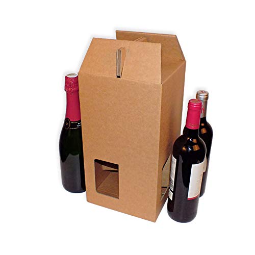 Pack 25 Cajas para transporte de 4 botellas con ventanas.