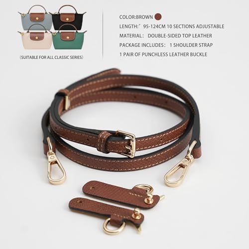 Image of Top-Grain Leather Strap for LongChamp Mini Pouch, Upgraded Buckles Mini Bag Adjustable Crossbody Shoulder Straps Conversion Kit Replacement (Brown, XS)
