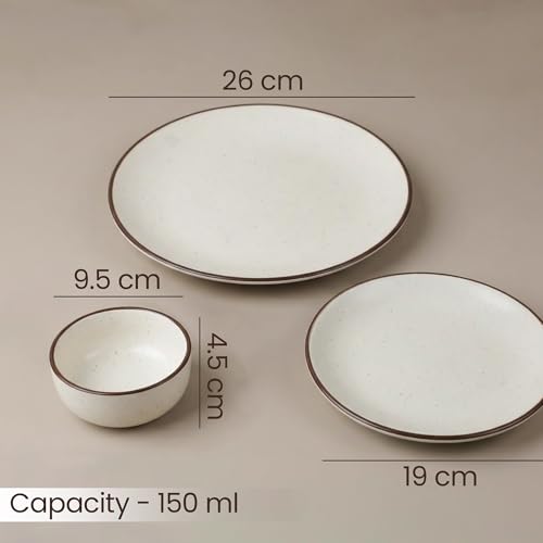 Image of The Earth Store Creme Matte Ceramic Dinner Set, 24 Pieces Includes 6 Full Dinner Plates 6 Quarter Plates & 12 Vegetable Bowls Microwave & Dishwasher Safe | Crockery Set for Gifting & Dining