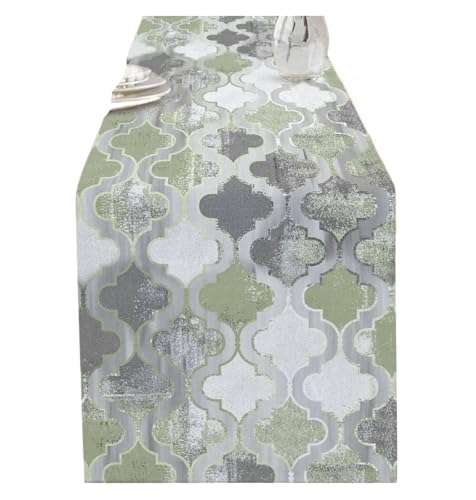 Chemin de table en lin géométrique vert écharpe de commode - 2