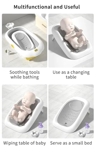 Image of Foldable Plastic Baby Bath Seat - Ergonomic Non-Slip Design, Portable for Newborns up to 10 Months, Baby Bath Tub, Baby Chair, Toys (MNBS2- Grey)