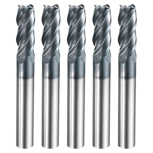 Image of HARFINGTON 5pcs Carbide Square Nose End Mill Bit 5 /16 inch Cut Dia 4 Flutes TiAlN Coated Milling Cutter for Hardened Steel Metal (5 /16 inch Shank 13 /16 inch Cut Length 2-1 /2 inch Long 30 Degree Helix)
