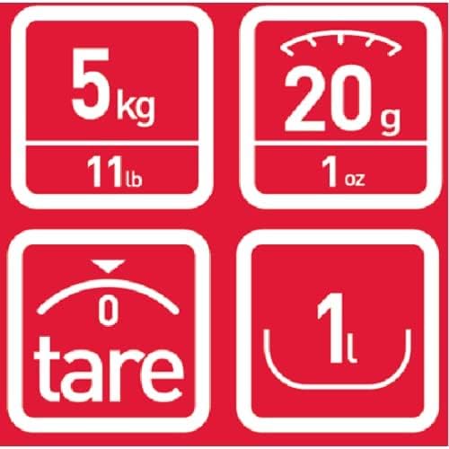 Terraillon Traditional Kitchen Scale, Manual Tare, Large Dial, 5 kg Capacity, Tradition 500 - Red