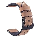 ERAKAFZTTK Cinturino in Pelle da Uomo e da Donna, 20 mm, 22 mm, 24 mm, 26 mm, Adatto for Huawei Watch, Adatto for Samsung Watch Watchband(Beige Black Buckle,20mm)