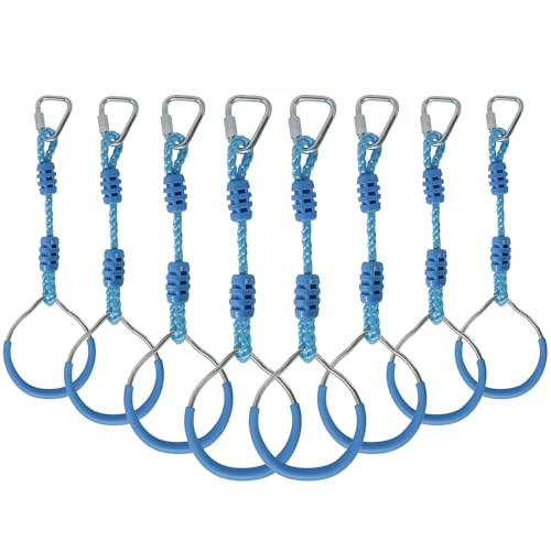 Ninja Warrior Obstacle Course Playset Ninja Ring Trapeze Swing Monkey Bar For Outdoor Indoor Jungle Gym, 8 Blue Monkey Rings Climb Fists Backyard Playground Training Equipment Gymnastic Fitness Fist