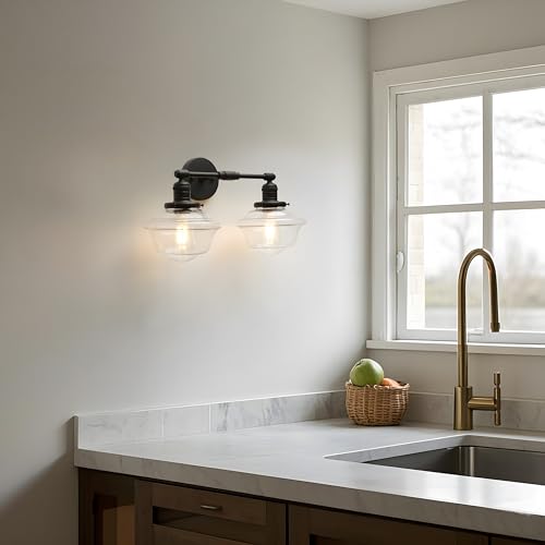 Image of Pathson 2 Lights Bathroom Sconces Hardwired Wall Sconce Lamp, Modern Wall Vanity Lights Clear Glass, Indoor Wall Painting Light Fixtures for Living Room Bedroom