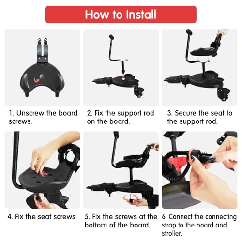 Universal Stroller Ride-On Board with Detachable Seat, 2-in-1 Sit & Stand Attachment for Children Up to 55 lbs (Black) - Thumbnail 6