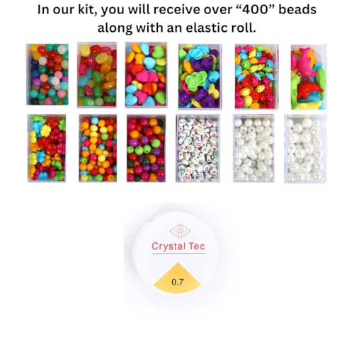 Image of ambitieux Bracelet Making Craft Kit 12 Types of Colorful 400+ pcs of Plastic Beads with Elastic - (Light All Color Beads)