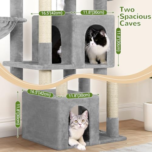 Image of Globlazer Sturdy Cat Tree for Indoor Cats 20 lbs, S68, Cloud Grey | 68-inch Large Cat Tower for Adult Big Cats, Heavy Duty Cat Tree with Extra Large Platform, 5 Scratching Post