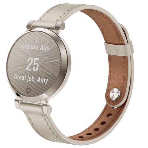 EVPLNT Leather Slim Bands Compatible with garmin lily 2 Leather with Charms Feminine Design for garmin lily 2 watch Band (Beige)