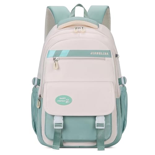 FORRICA Niñas Mochila Alumno Escolar Bolsa Mujer 15.6 Pulgadas Mochila Portatil Impermeable Poliéster Juveniles Escolar Backpack Casual Daypack para Camping Viajar Verde