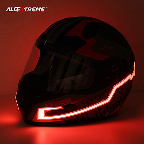 Image of Allextreme ABS Exhnl1R El LED Helmet Light Strip with 3 Modes Flashing Night Bike Motorcycle Riding Signal Sticker (Red), Motorcycling