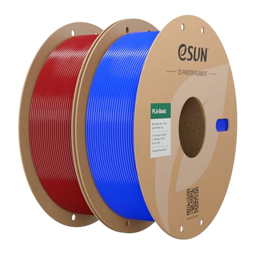 Image of eSUN PLA Basic Filament 1.75mm, 2 * 1KG Spool (2.2 LBS) 3D Printer PLA Filament, Fits for Most FDM 3D Printers, Fire Engine Red+Blue Bundle Set