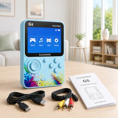 Image of G5 Handheld Retro Game Console with 3.0 Inch Colour Screen, 1000mAh Rechargeable Battery, AV TV Output, Portable Video Game Player for Kids & Adults, Multicolour
