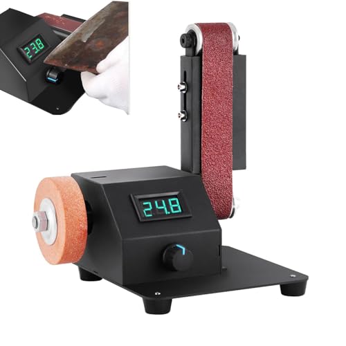 Amoladora de banco, lijadora de cinturón en miniatura | esmerilado de banco de 350 W con 10 cinturones de lijado, lijadora de alta velocidad de mesa para metal, seguridad de madera R con carat