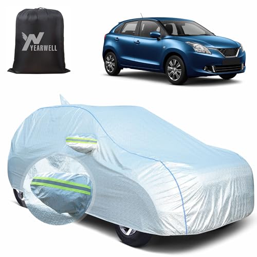 Image of Car Body Cover for Maruti Baleno (2015 to 2021), 100% Waterproof, Heat-Resistant with Mirror & Antenna Pockets, Soft Cotton Lining, Triple Stitched, Piping & Reflector (Reflective Silver)