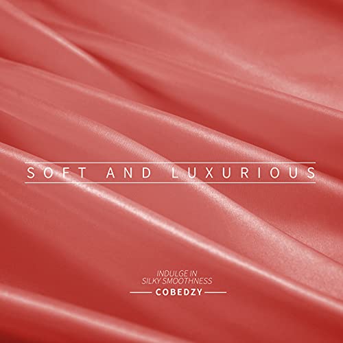 Cobedzy 4 Piece Luxury Queen Sheet Set, Soft Silky Bed Sheets Queen Set, Coral Satin Sheet Set With 1 Deep Pocket Fitted Sheet 1 Flat Sheet 2 Satin Pillowcases #TOP6