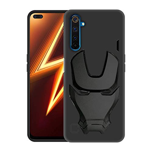 Image of COVERLY Official 3D Touch Feel Trending Avengers Logo Mask Soft Rugged Grip Silicone Iron Man Super Power Cartoon Movie Engraved Silicone Matte Back Cover for Realme 6 (6.53 inch) - Black