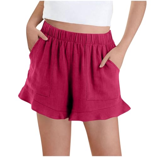 Blue Shorts for Girls Comfy Casual Elastic Waist Plain Short Pants Summer Beach Lightweight Bottoms with Pockets
