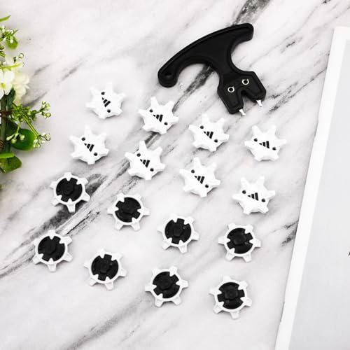 NQEUEPN 31stk Golfspikes, Golfschuh Spikes Schraub mit Golfschuh-Stollenschlüssel Einfache Installation Ersatz von Golfspikes-Stiften für Golfschuhe Golfliebhaber Golfspieler(Weiß, Schwarz)