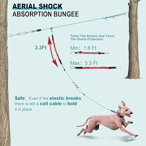 Dog Trolley System - Tangle Free & Shock Absorbing Heavy Duty Runner for Large Dogs Up to 300 lbs, 200 ft Cable with 15 ft Leash - Backyard, Park, Camping(200FT) - Image 3