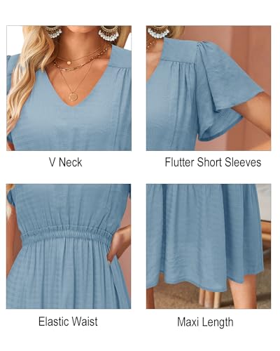 Image of VOTEPRETTY Women's 2026 Summer Boho Maxi Dresses Flutter Short Sleeve V Neck Casual Beach Wedding Guest Vacation Long Dress