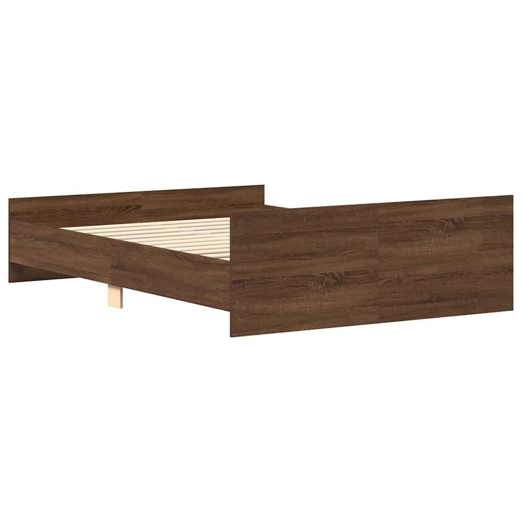 Trwała płyta drewnopochodna z wezgłowiem i zanóżkiem brąz 120x190 cm | Rama łóżka z wezgłowiem i zanóżkiem brązowy dąb 120x190 cm z listwami, solidna, stabilna, do sypialni i gościnnym pokoju, bez