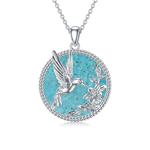 Bethza Hummingbird Necklace 925 Sterling Silver Hummingbird Pendant With Flower Bird Natural Turquoise Gemstone Animal Jewelry Gifts For Women Girl Wife #TOP5