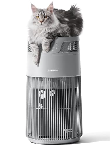 WiseSky Pet Air Purifier, 3-in-1 HEPA Filter for Cat Hair Dander Odor Dust, for Home Large Room, Up to 1644 ft², Quiet Sleep Mode, Smart App Control, 360° Air Intake, W-Cat, Grey