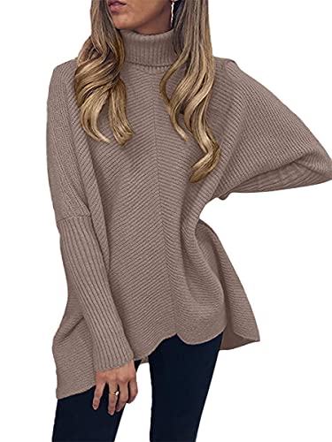 Image of ANRABESS Womens Casual Fall Sweater Turtleneck High Neck Batwing Sleeve Oversized Sweater Dress