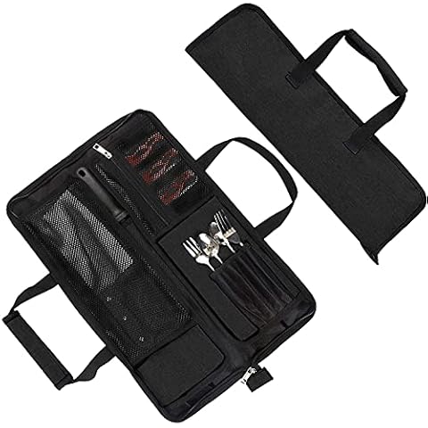 Chefs Knife Roll Bag, Heavy Duty Oxford Knife Bag, Portable 13 Slots Knife Case , Multi-function Cutlery Knives Pouch Holder Knife Wrap Wallet Tool Roll for Home Kitchen Traveling Camping (Black) Cover