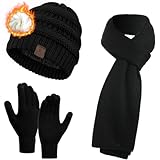 FANBOLD Gorro Invierno Bufanda Térmicos y Guantes Táctiles,Gorros con Tejido de Punto con Forro de Lana,Bufanda,Gorro y...