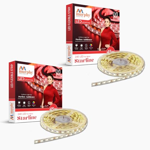 Image of Murphy 45W LED Strip Light 2835 High Lumen 5 Metre (240 LEDs /Mtr) Natural White - 12V DC 10A Driver Included | Cove /False Ceiling /Decor Light (Pack of 2, 1-Year Warranty)