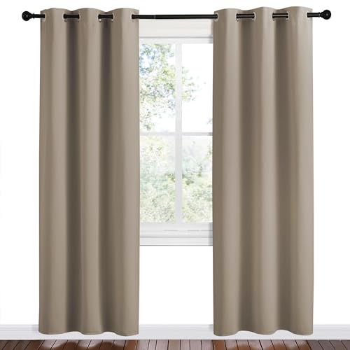Image of NICETOWN Taupe Room Darkening Curtains for Kitchen, Set of 2, 42 inches Wide by 78 inches Long, Window Treatment Thermal Insulated Solid Grommet Room Darkening Curtains /Drapes for Bedroom