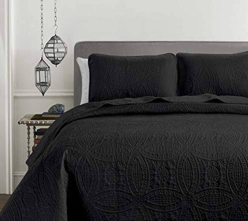 Image of Chezmoi Collection Austin 3-piece Oversized Bedspread Coverlet Set (King, Black)