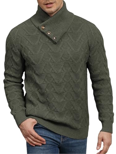 Comilaka Jersey Hombre Suéter Cuello Alto Suéteres Punto Manga Larga Invierno Pullover con Botones