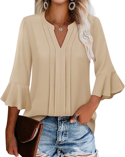 Youtalia Women's 3/4 Sleeve Tops Dressy Casual Business Work Blouses Chiffon Office Shirts